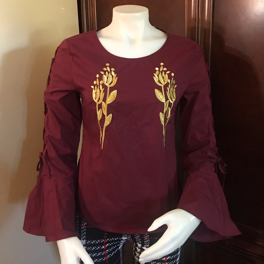 🆕 Adeline Burgundy Long Sleeves Top Med